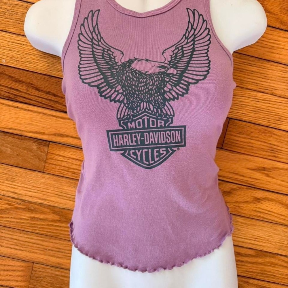 Y2K 2000s style Harley Davidson purple tank top with eagle graphic - Picture 3 of 6